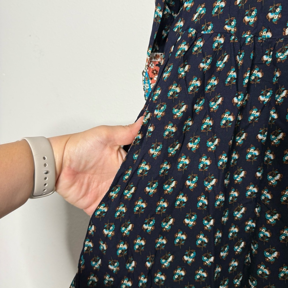 Bloomchic Midi Dress Bandana Tassels Keyhole Neck Indigo Floral Plus Size 1X NWT - Picture 6 of 8